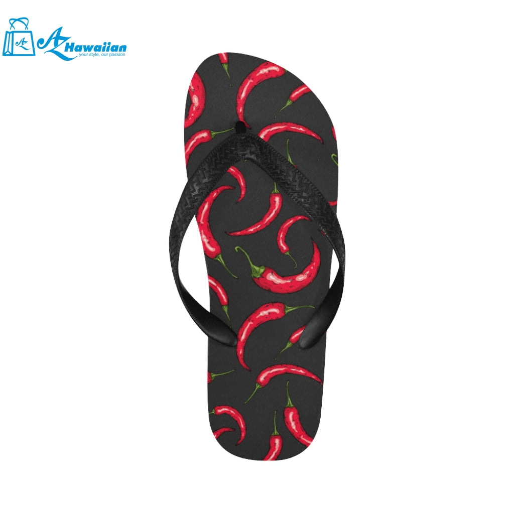 Chili peppers pattern black background Unisex Flip Flops