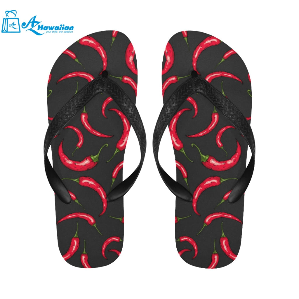 Chili peppers pattern black background Unisex Flip Flops