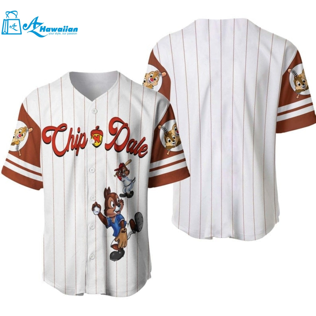 Chipmunks Chip & Dale All Over Print Pinstripe Baseball Jersey 