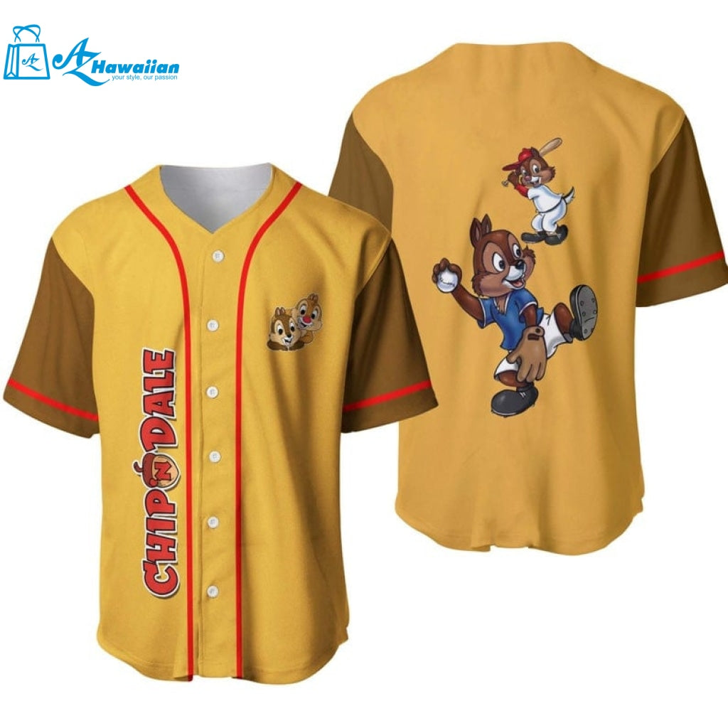 Chipmunks Chip 'n' Dale All Over Print Baseball Jersey - Gold Brown