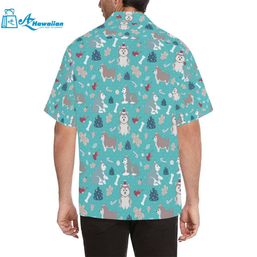 Christmas Cute Siberian Husky Puppie Pattern Mens All Over Print Hawaiian Shirt