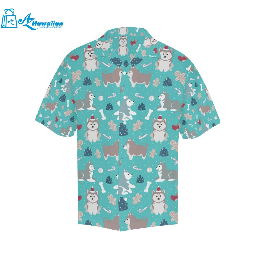 Christmas Cute Siberian Husky Puppie Pattern Mens All Over Print Hawaiian Shirt