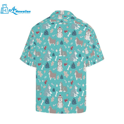 Christmas Cute Siberian Husky Puppie Pattern Mens All Over Print Hawaiian Shirt