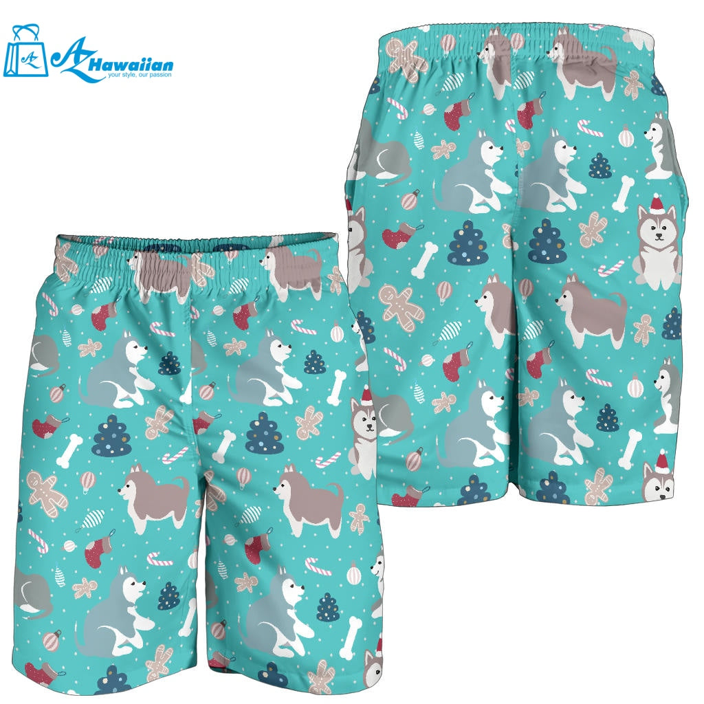 Christmas Cute Siberian Husky Puppie Pattern Men Shorts