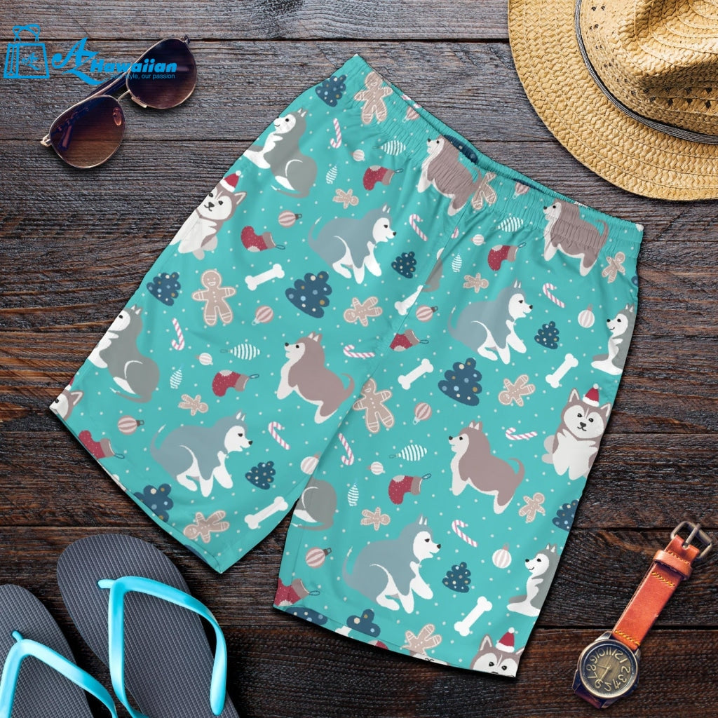 Christmas Cute Siberian Husky Puppie Pattern Men Shorts