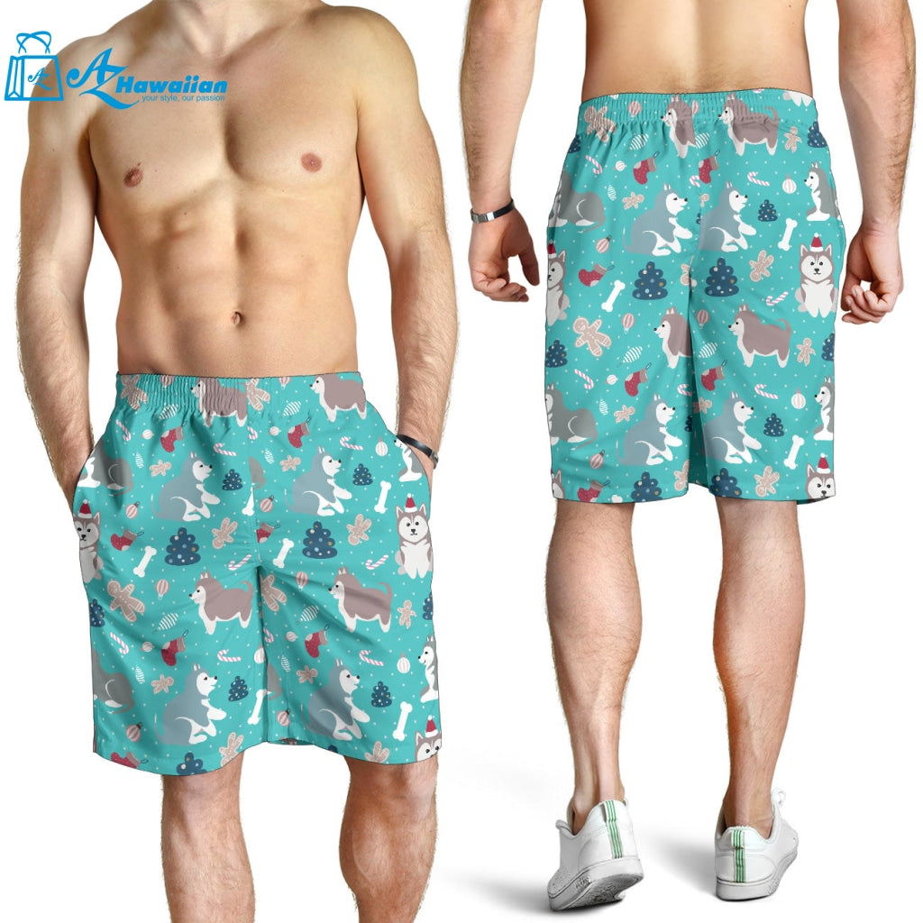 Christmas Cute Siberian Husky Puppie Pattern Men Shorts