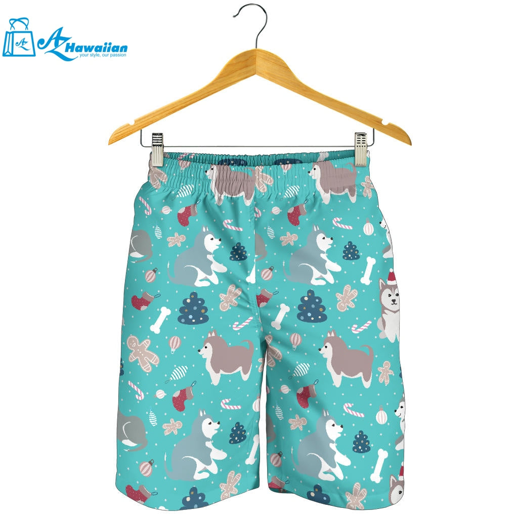 Christmas Cute Siberian Husky Puppie Pattern Men Shorts