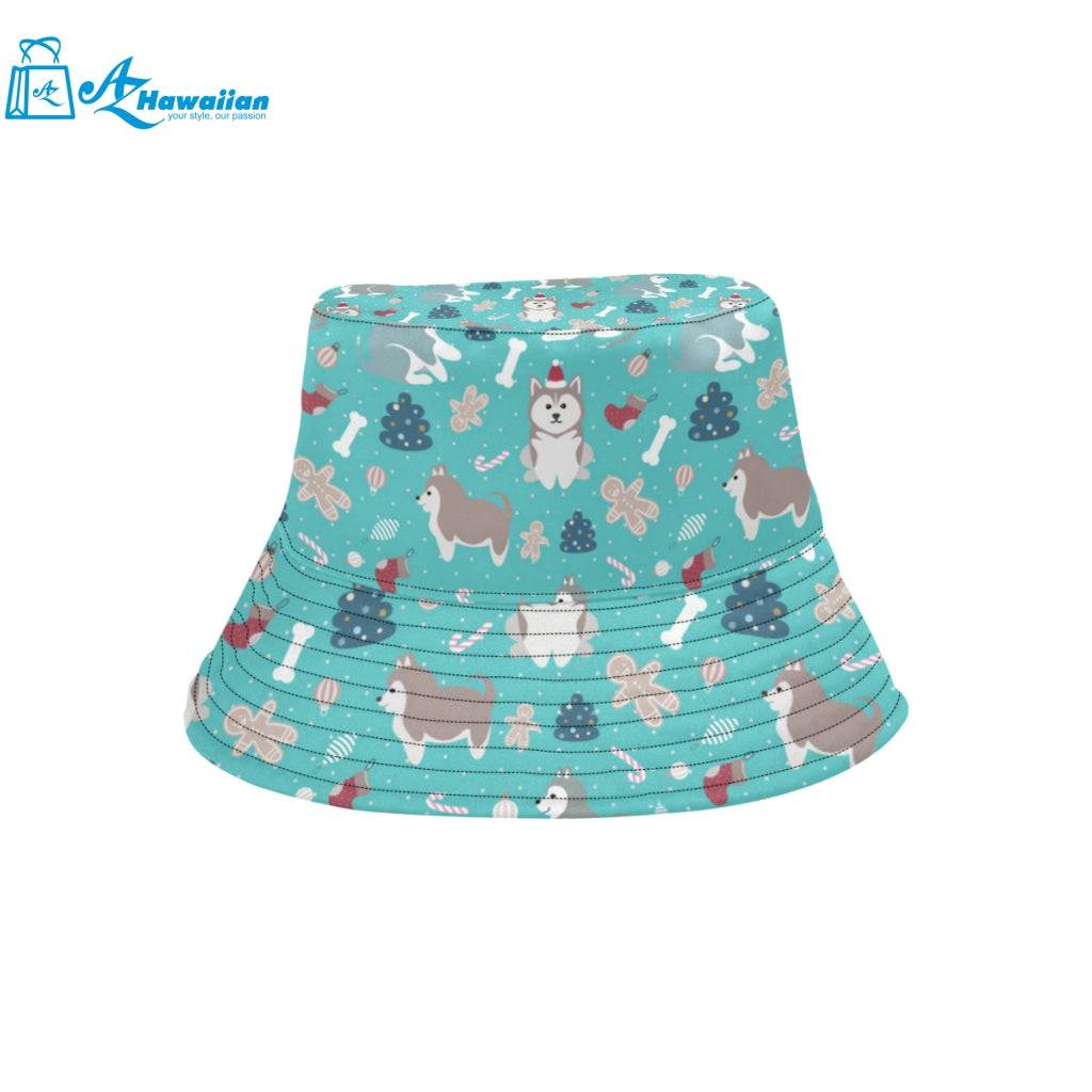 Christmas cute siberian husky puppie pattern Unisex Bucket Hat