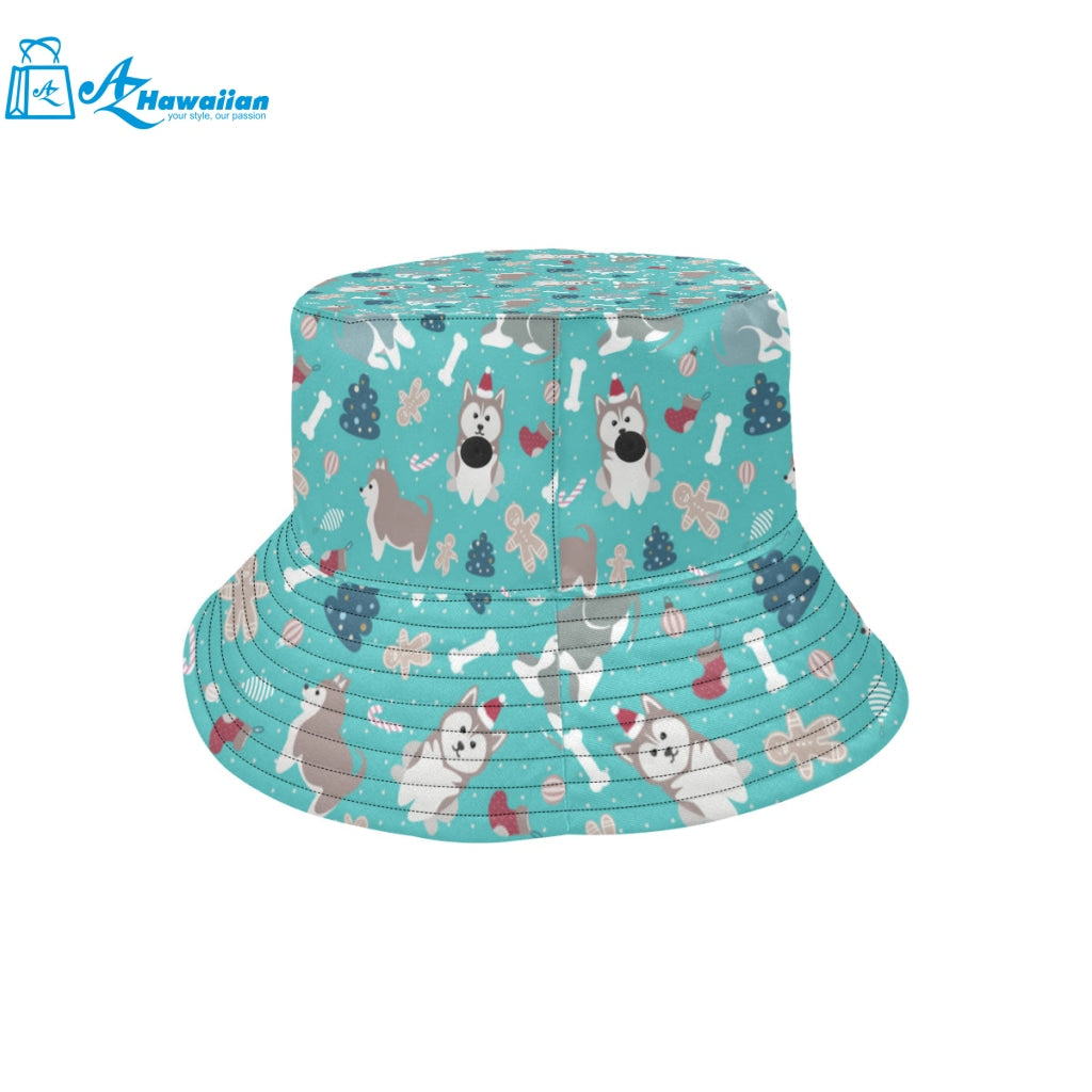 Christmas cute siberian husky puppie pattern Unisex Bucket Hat