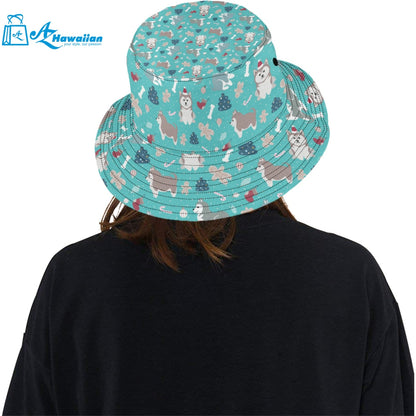 Christmas cute siberian husky puppie pattern Unisex Bucket Hat