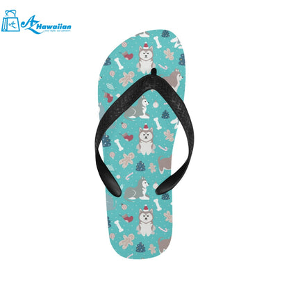 Christmas cute siberian husky puppie pattern Unisex Flip Flops