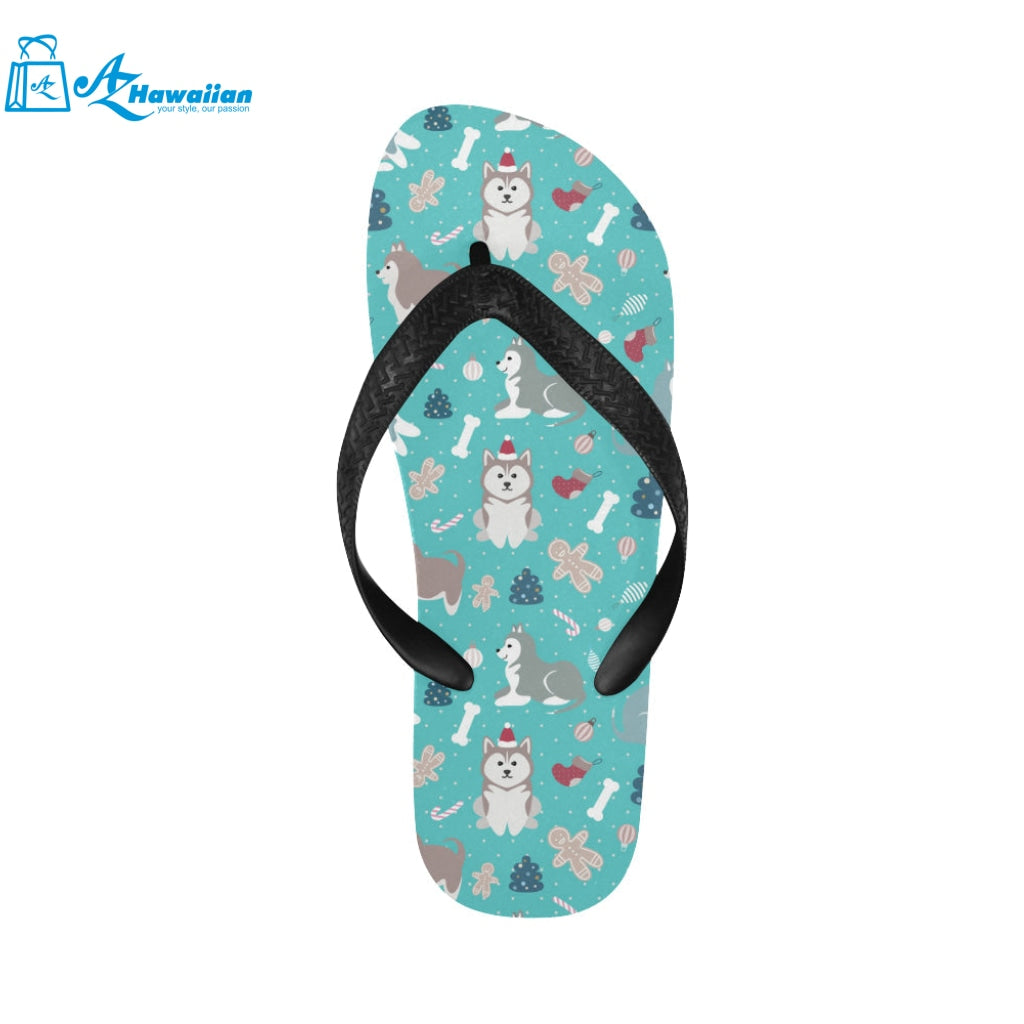 Christmas cute siberian husky puppie pattern Unisex Flip Flops