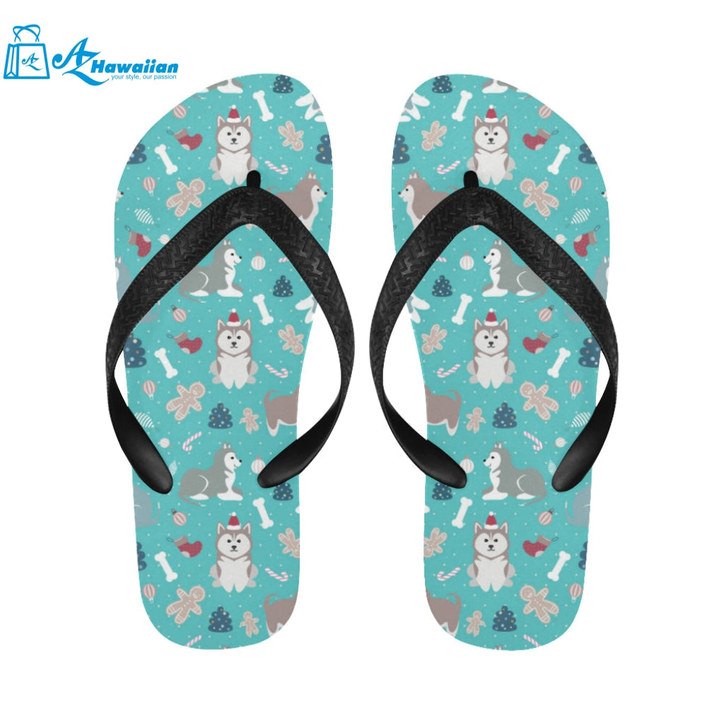 Christmas cute siberian husky puppie pattern Unisex Flip Flops