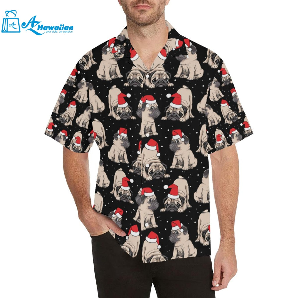 Christmas Pugs Santa_S Red Cap Pattern Mens All Over Print Hawaiian Shirt