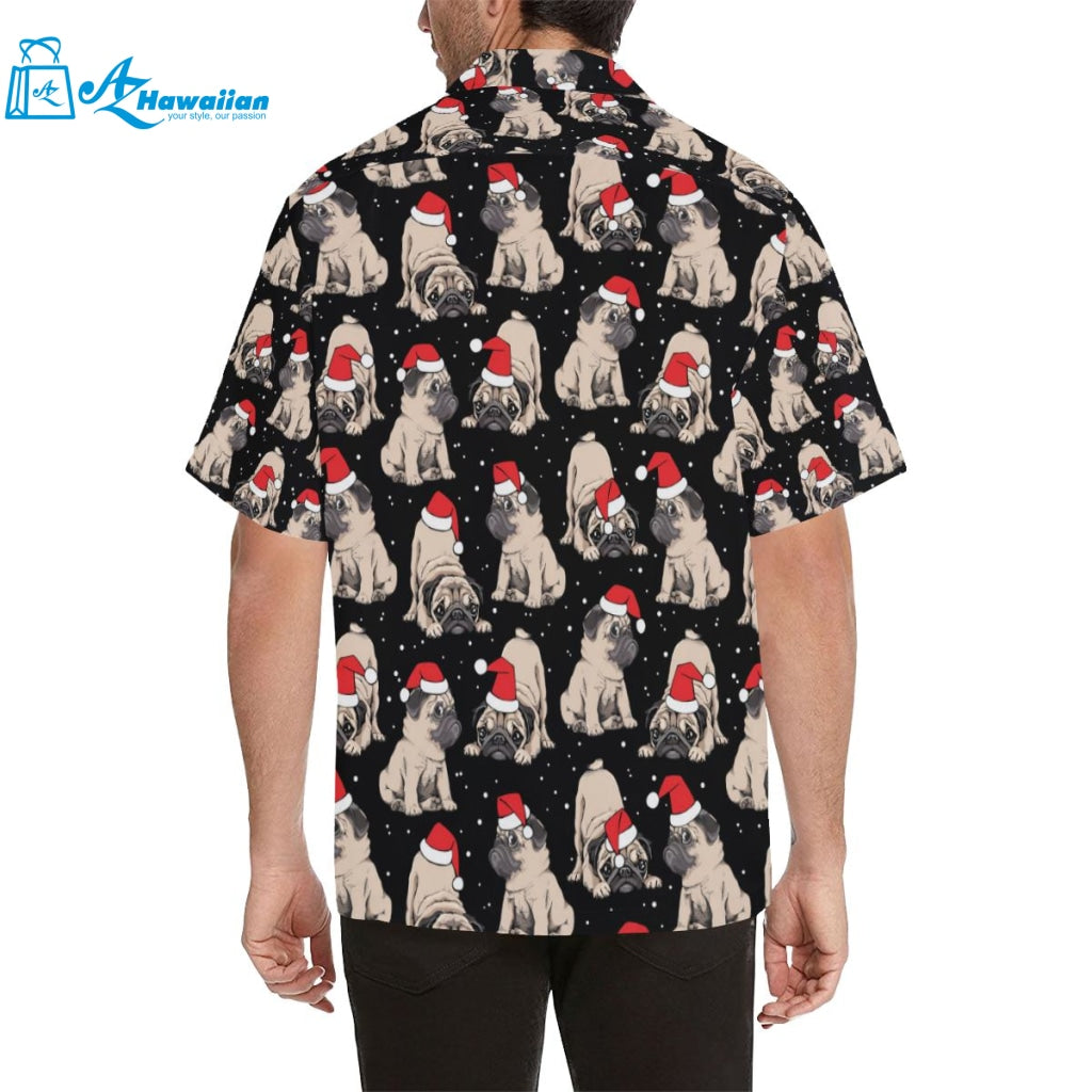 Christmas Pugs Santa_S Red Cap Pattern Mens All Over Print Hawaiian Shirt