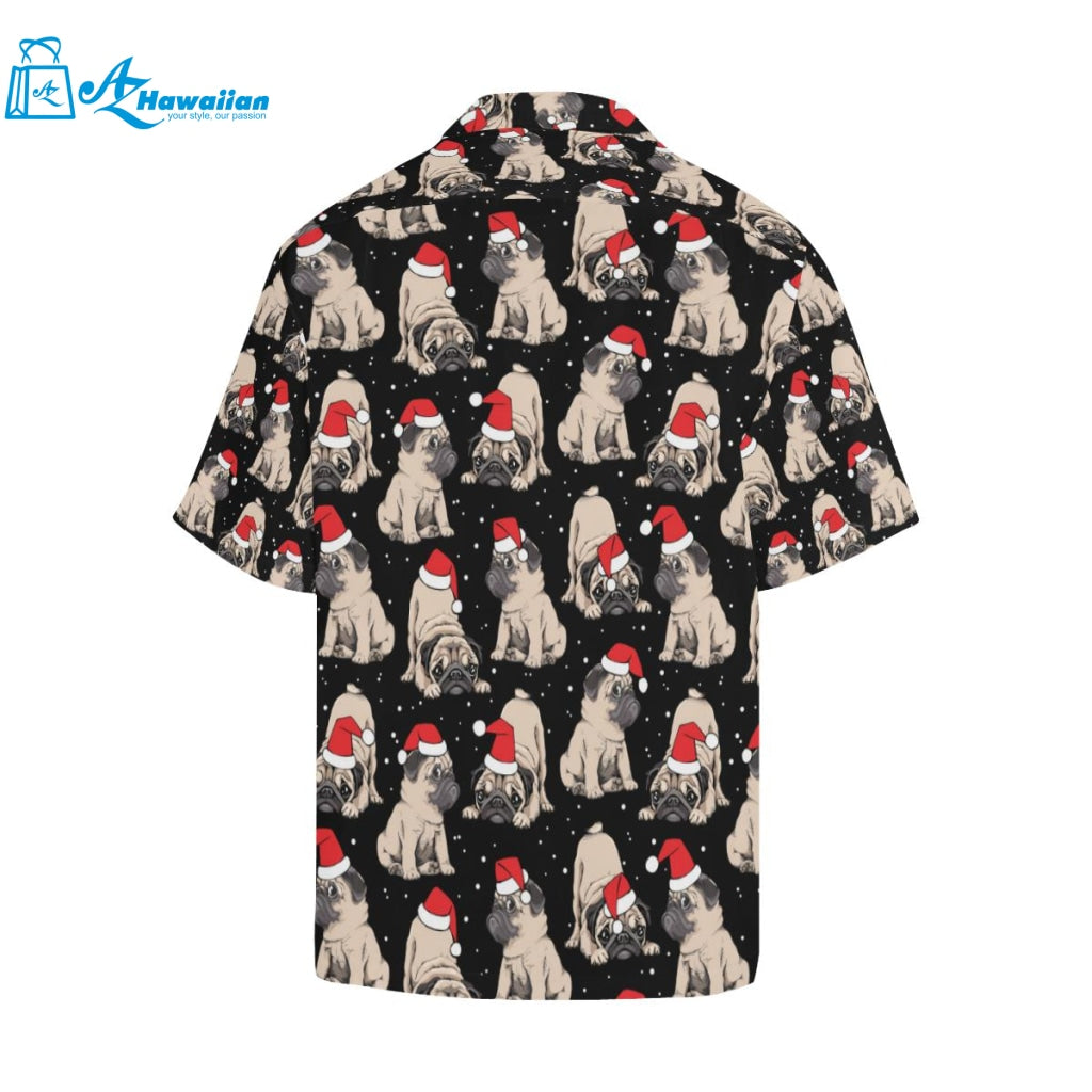 Christmas Pugs Santa_S Red Cap Pattern Mens All Over Print Hawaiian Shirt