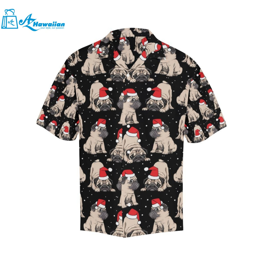 Christmas Pugs Santa_S Red Cap Pattern Mens All Over Print Hawaiian Shirt