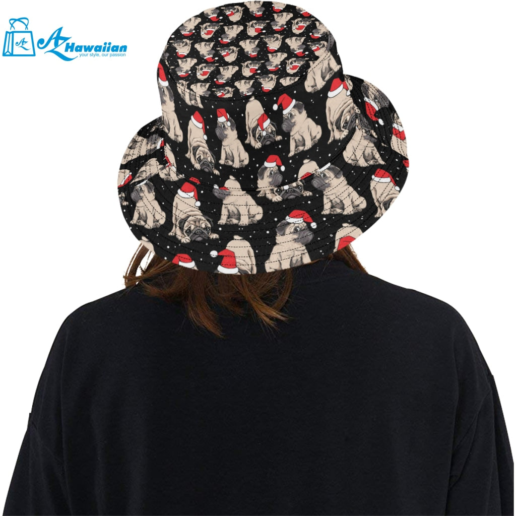 Christmas Pugs Santa_s red cap pattern Unisex Bucket Hat