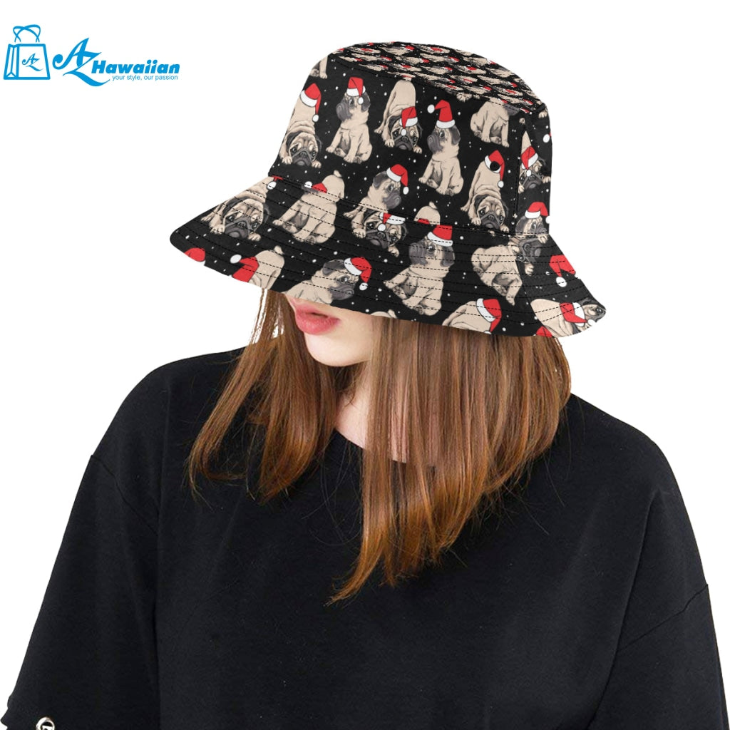 Christmas Pugs Santa_s red cap pattern Unisex Bucket Hat