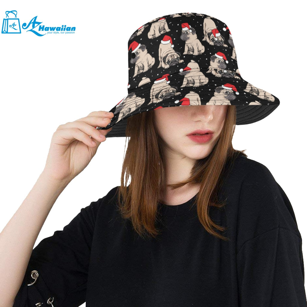 Christmas Pugs Santa_s red cap pattern Unisex Bucket Hat