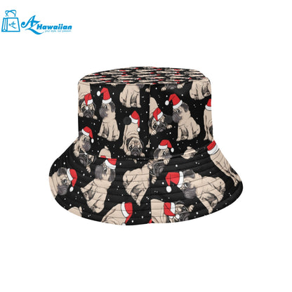 Christmas Pugs Santa_s red cap pattern Unisex Bucket Hat