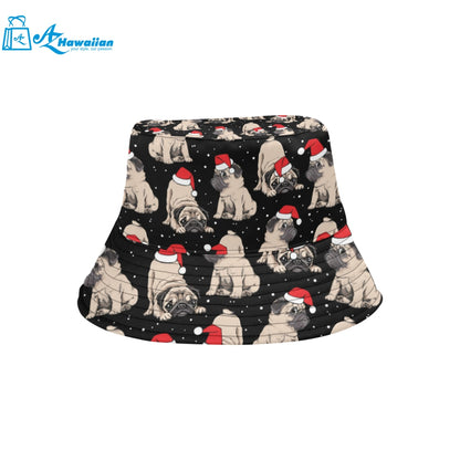 Christmas Pugs Santa_s red cap pattern Unisex Bucket Hat