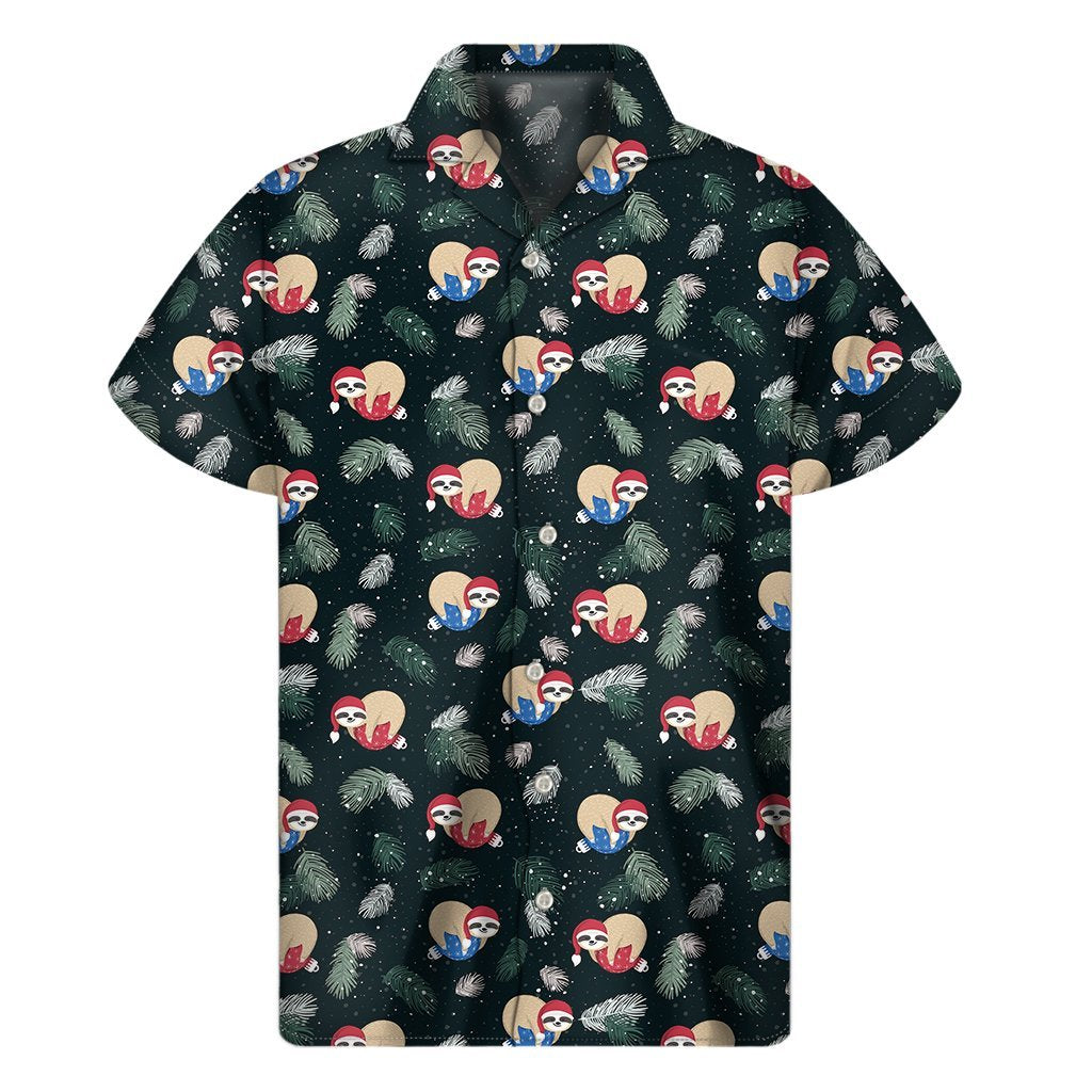 Christmas Sleeping Sloths Pattern Print Mens Short Sleeve Shirt Hawaiian