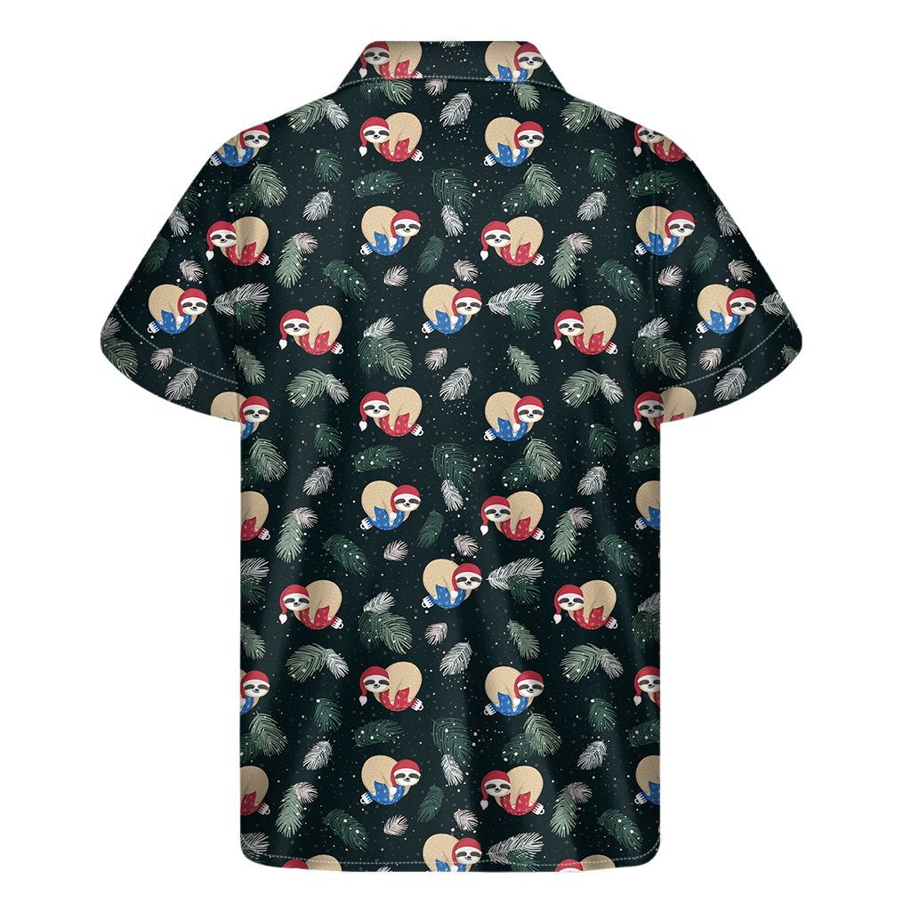 Christmas Sleeping Sloths Pattern Print Mens Short Sleeve Shirt Hawaiian