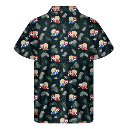 Christmas Sleeping Sloths Pattern Print Mens Short Sleeve Shirt Hawaiian