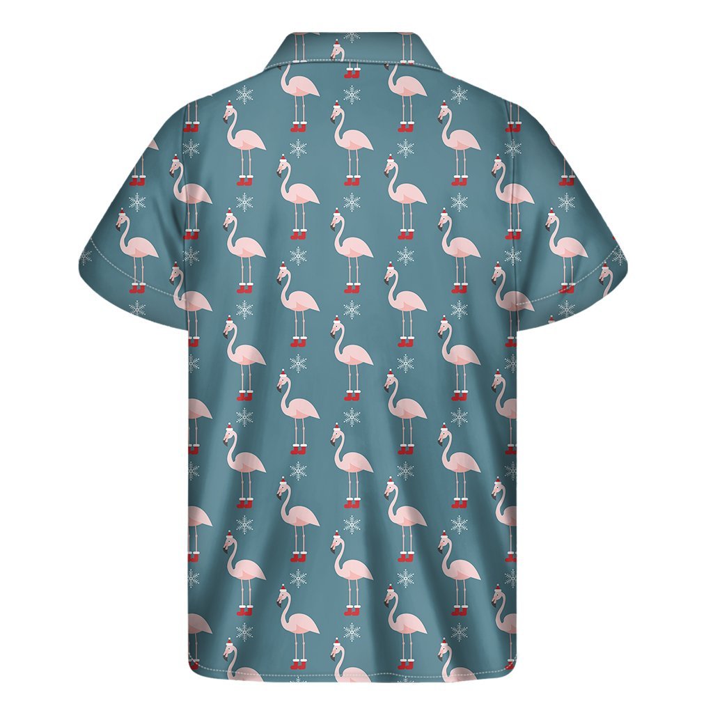 Christmas Snowy Flamingo Pattern Print Mens Short Sleeve Shirt Hawaiian