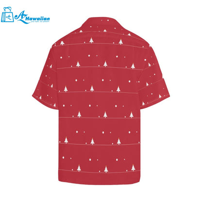 Christmas Tree Star Snow Red Background Mens All Over Print Hawaiian Shirt