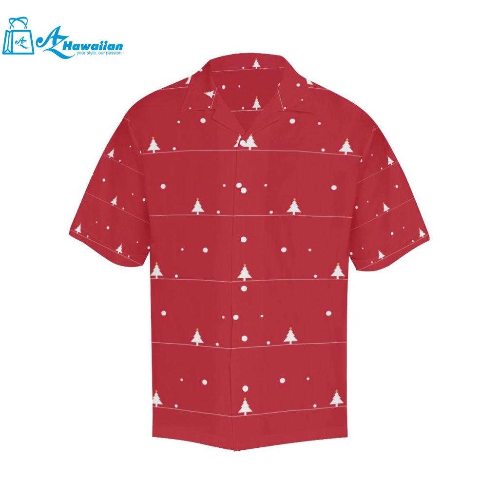 Christmas Tree Star Snow Red Background Mens All Over Print Hawaiian Shirt