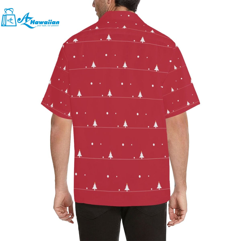 Christmas Tree Star Snow Red Background Mens All Over Print Hawaiian Shirt