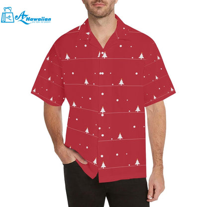 Christmas Tree Star Snow Red Background Mens All Over Print Hawaiian Shirt