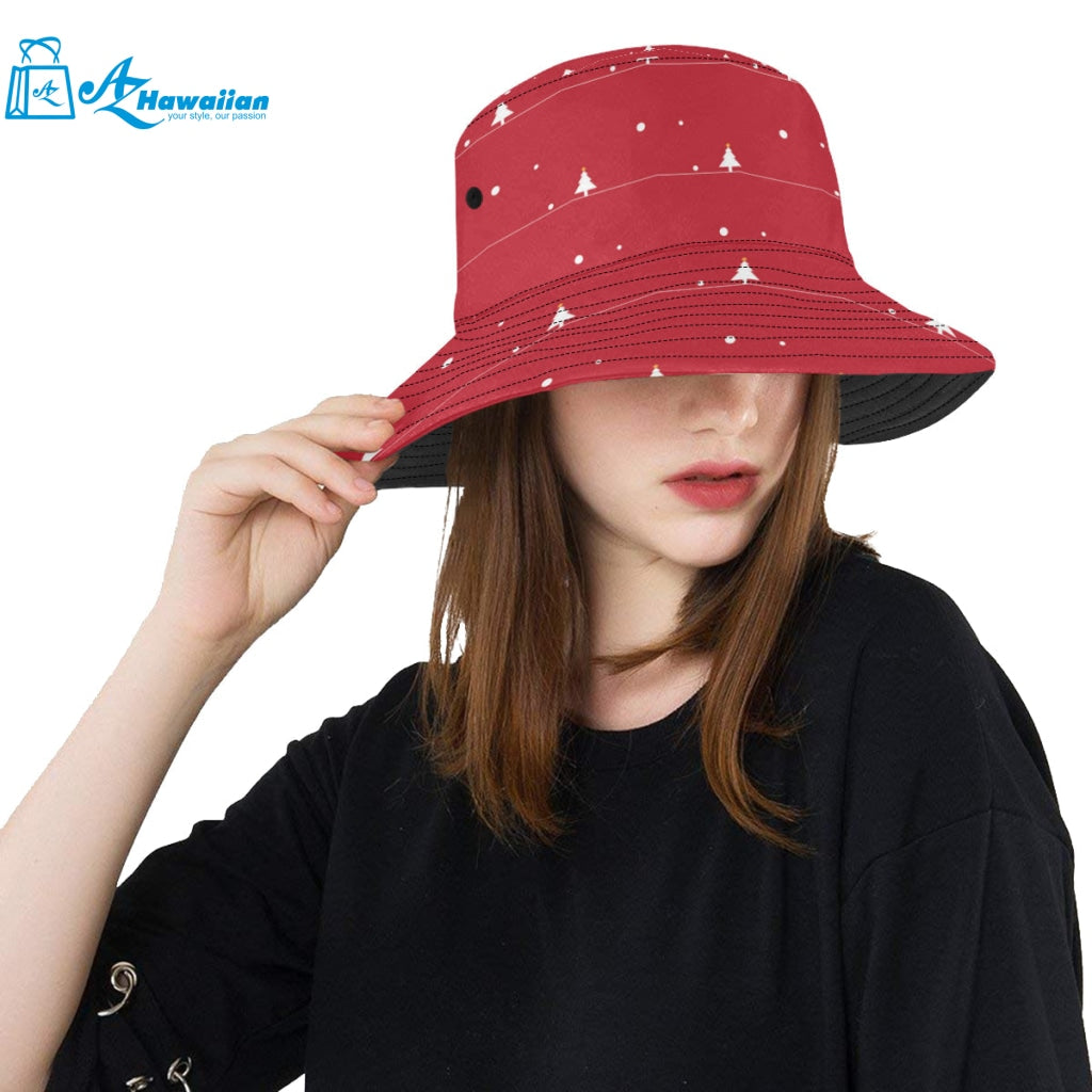 Christmas tree star snow red background Unisex Bucket Hat