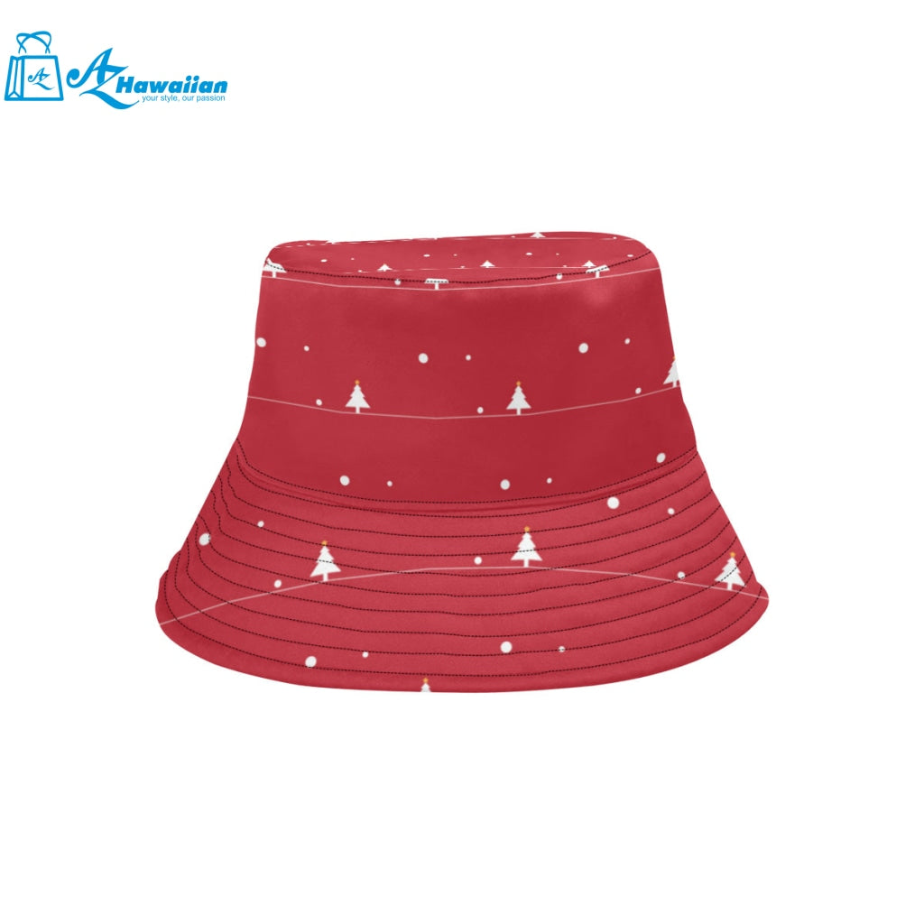 Christmas tree star snow red background Unisex Bucket Hat