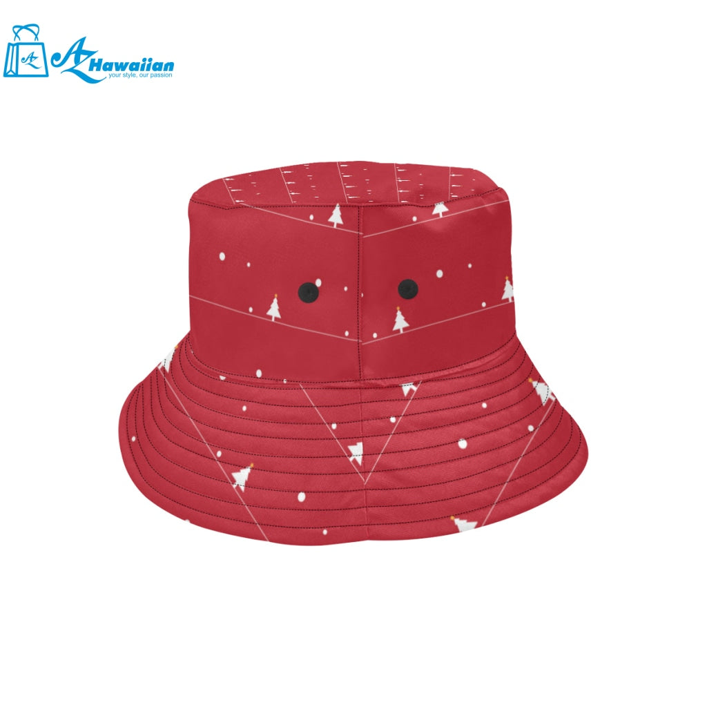 Christmas tree star snow red background Unisex Bucket Hat