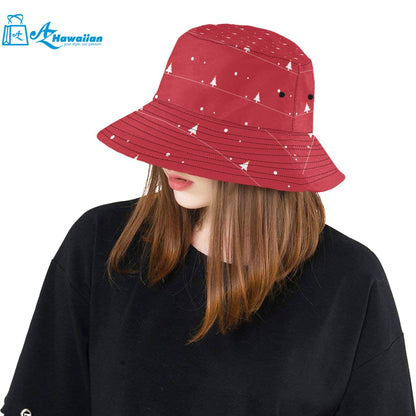 Christmas tree star snow red background Unisex Bucket Hat