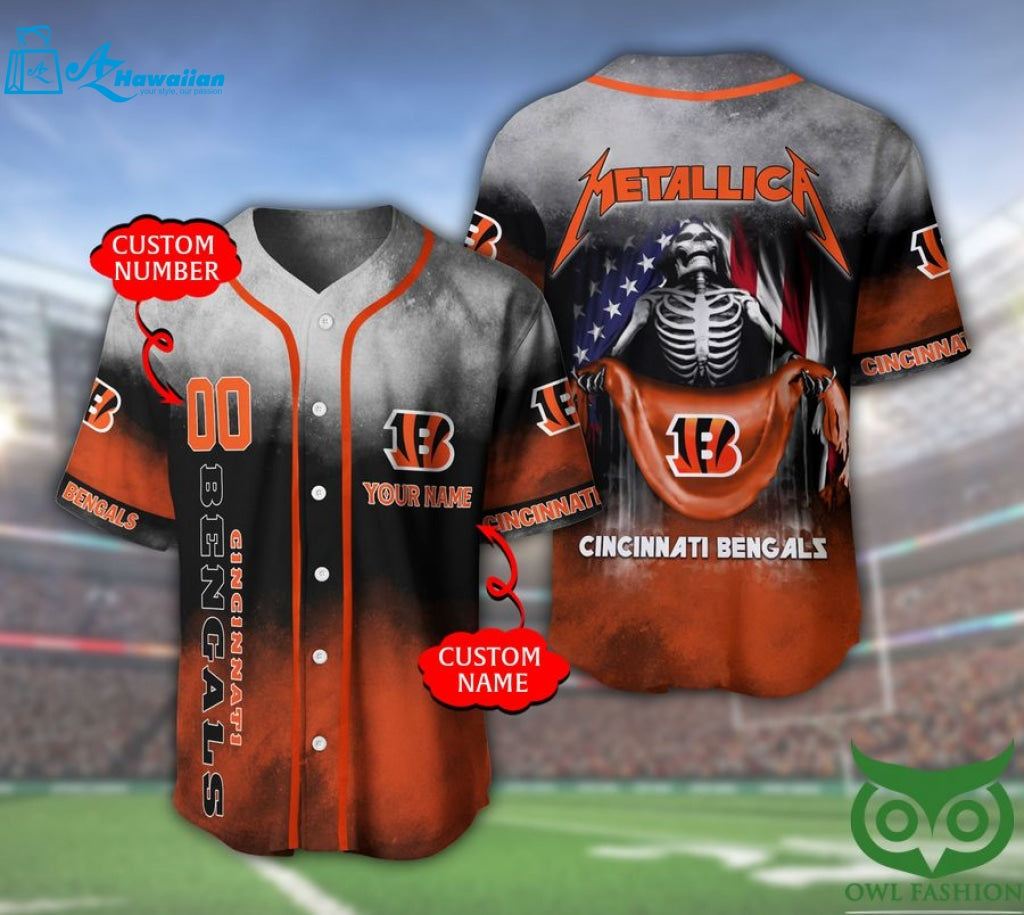 Cincinnati Bengals 3D Personalized Gift, Custom Name Number Metallica Baseball Jersey