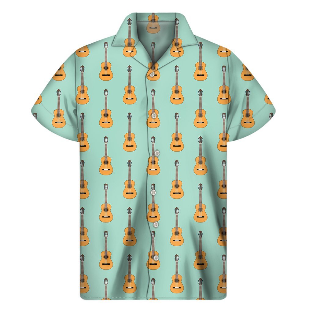 Classical Guitar Pattern Print Mens Short Sleeve Shirt Hawaiian