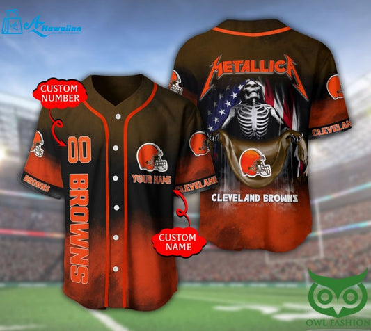 Cleveland Browns 3D Personalized Gift, Custom Name Number Metallica Baseball Jersey