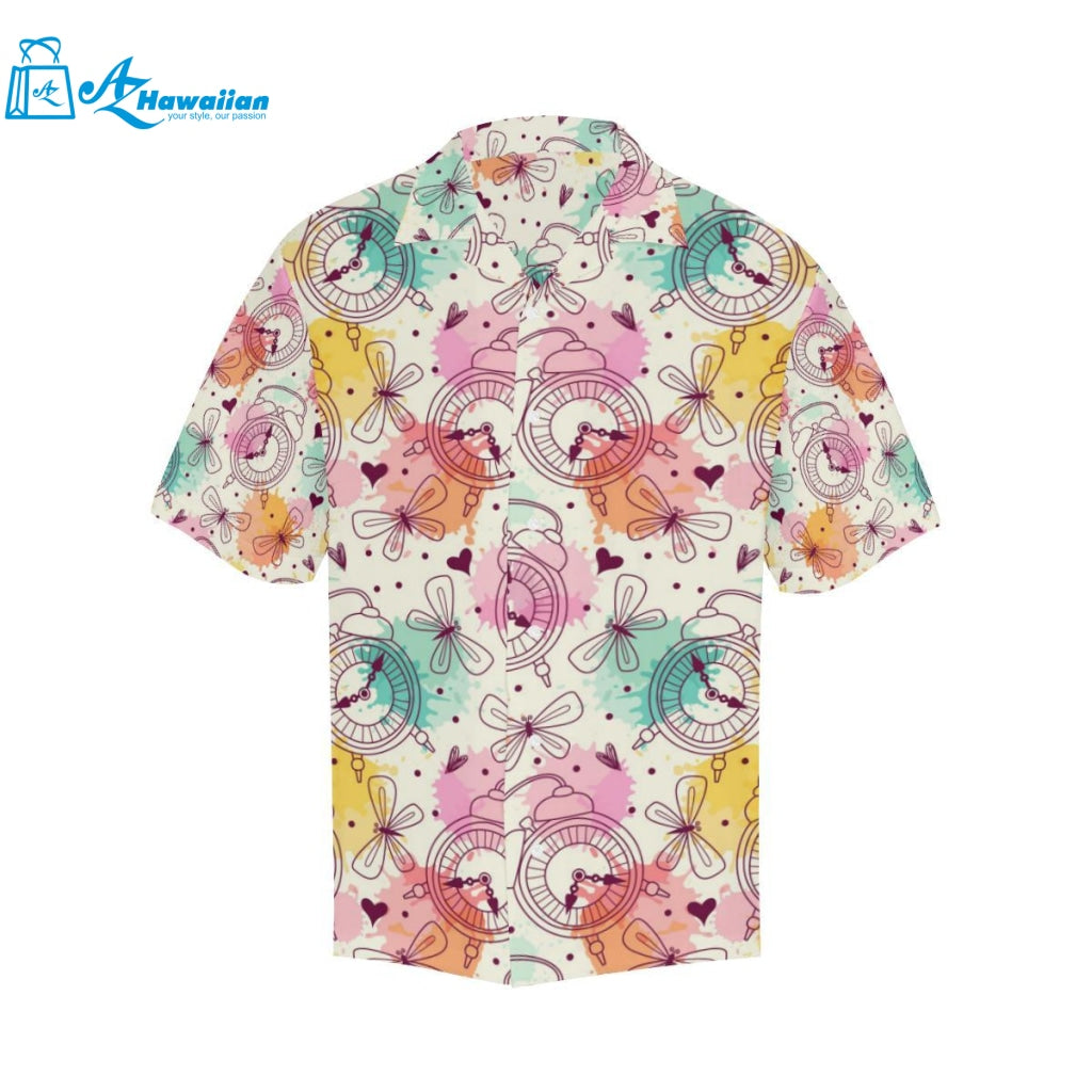 Clock Butterfly Pattern Mens All Over Print Hawaiian Shirt