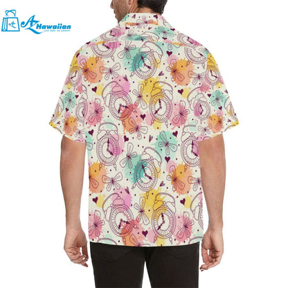 Clock Butterfly Pattern Mens All Over Print Hawaiian Shirt