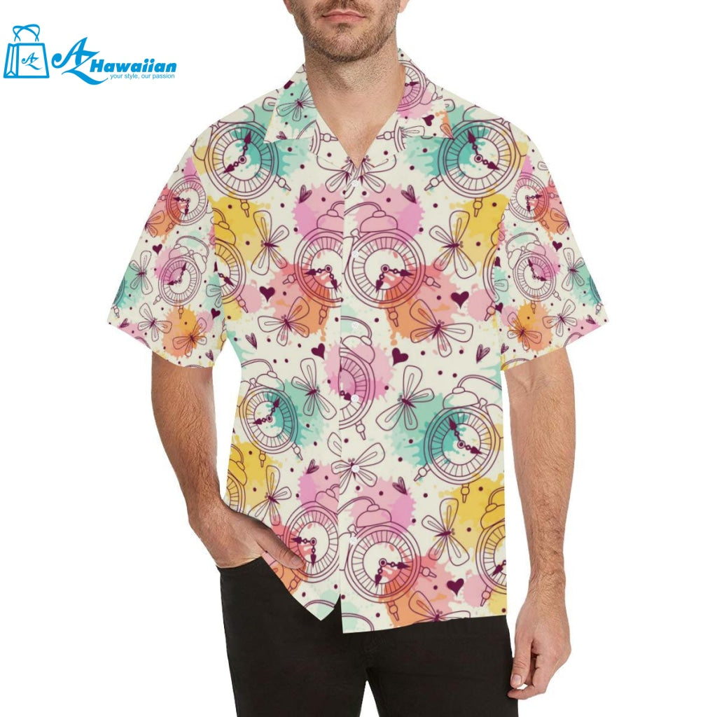 Clock Butterfly Pattern Mens All Over Print Hawaiian Shirt