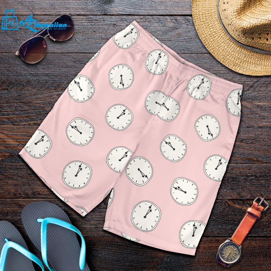 Clock Pattern Pink Blackground Men Shorts