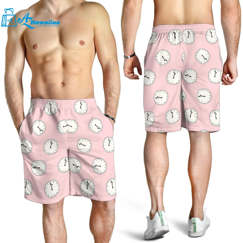 Clock Pattern Pink Blackground Men Shorts