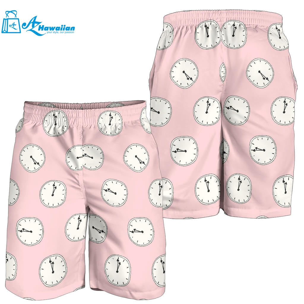 Clock Pattern Pink Blackground Men Shorts