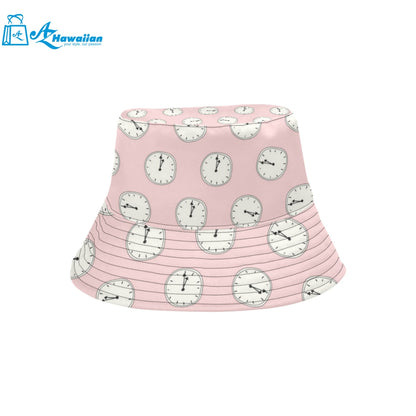 Clock pattern pink blackground Unisex Bucket Hat