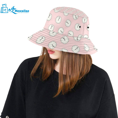 Clock pattern pink blackground Unisex Bucket Hat