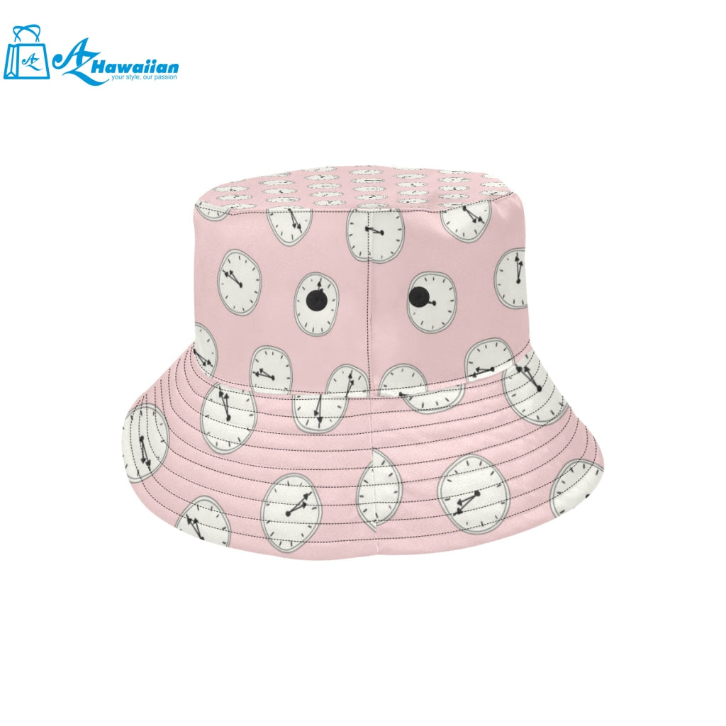 Clock pattern pink blackground Unisex Bucket Hat